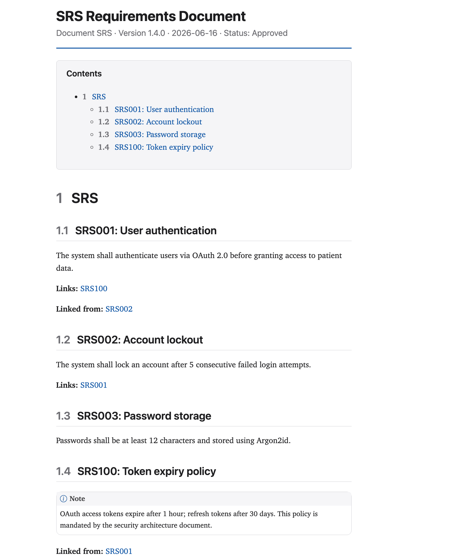 Example published requirements document